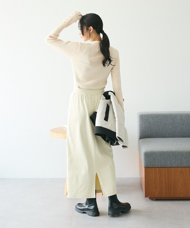 CRAFT STANDARD BOUTIQUE 洗える/とてもち袖フレア釦ボトルネックニットプルオーバー/24AW Ivory