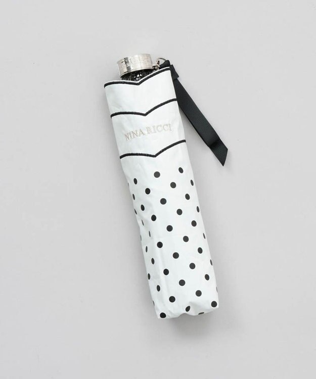 AURORA 【 NINA RICCI（ニナリッチ）】水玉プリント＆ビックスカラップ刺しゅうミニ晴雨兼用傘（折りたたみ） ホワイト