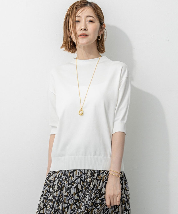 23区 【洗える/吊り干しOK】ヴィスコースストレッチ パフスリーブ ニット ホワイト系