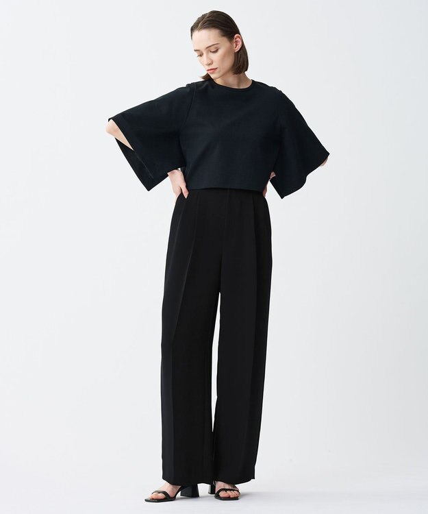 uncrave 【防シワ・洗濯機洗い可】ウォッシャブル ダブルクロス ワイドパンツ ブラック