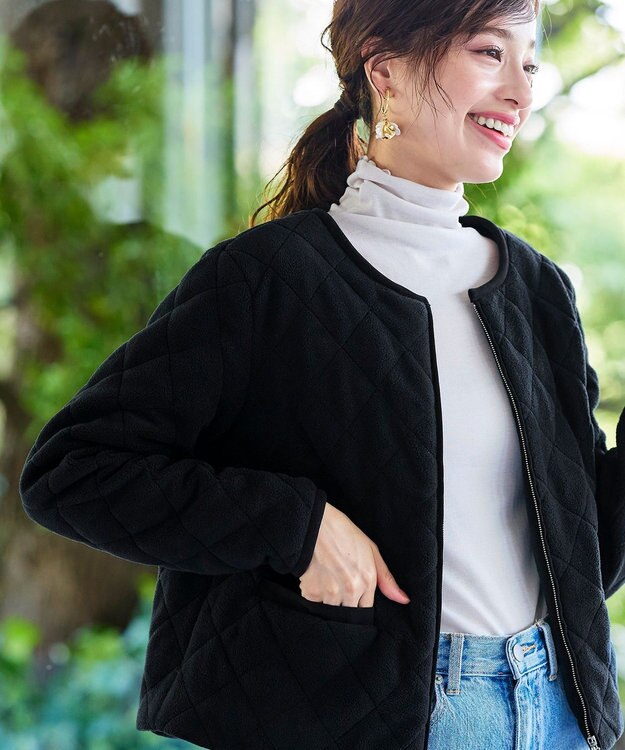 Tiaclasse ボアキルトショートジャケット ブラック