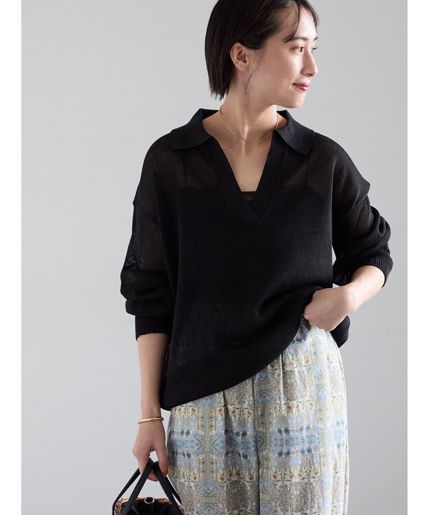 Te chichi メッシュスキッパーポロニット ブラック