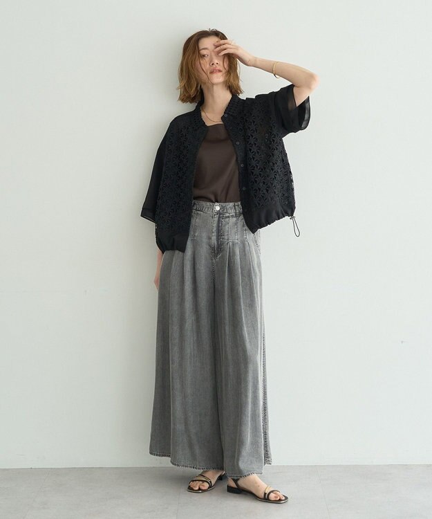 YECCA VECCA レースMIXレイヤードハーフスリーブシャツ Black