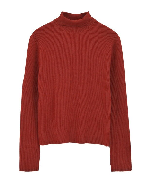 Green Parks チクチクしないリブタートルニットプルオーバー Red
