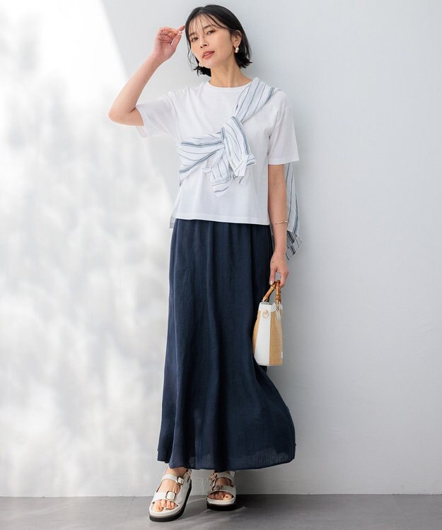 23区 【Oggi8月号掲載/洗える】LIBECO ベーシック シャツ ホワイト×ネイビーストライプ