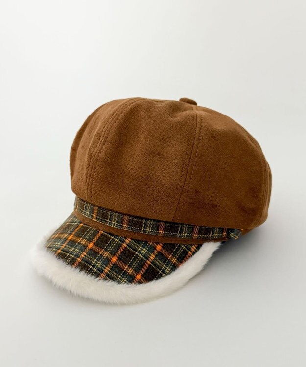 WEGO チェック柄Fスエードキャスケット ベージュ