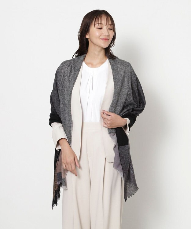 MOONBAT FURLA(フルラ）カシミヤ100％ オンブレー チェック ストール 手洗いOK ブラック