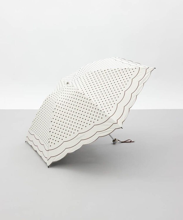 AURORA 【 NINA RICCI（ニナリッチ）】水玉プリント＆ビックスカラップ刺しゅうミニ晴雨兼用傘（折りたたみ） ブラウン