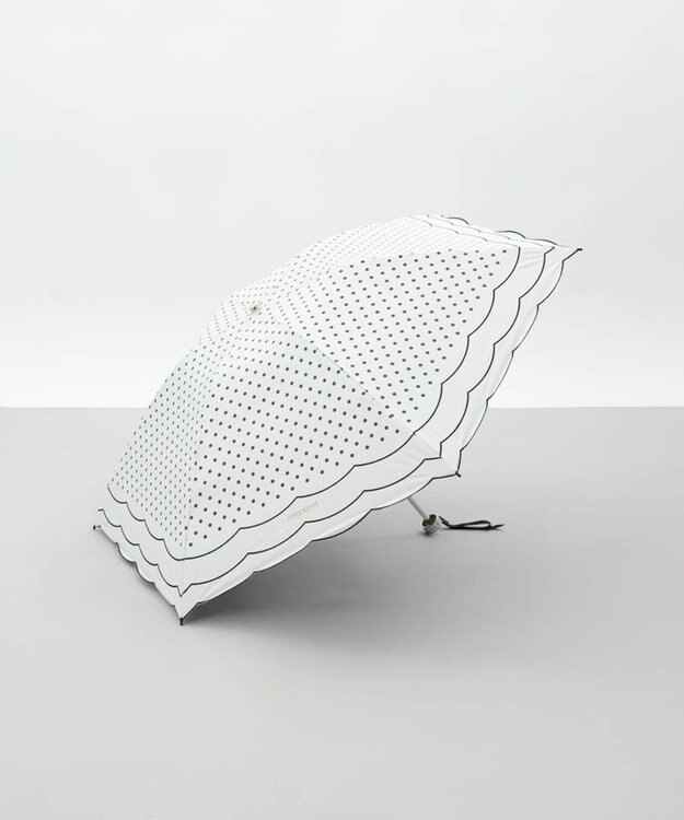AURORA 【 NINA RICCI（ニナリッチ）】水玉プリント＆ビックスカラップ刺しゅうミニ晴雨兼用傘（折りたたみ） ホワイト