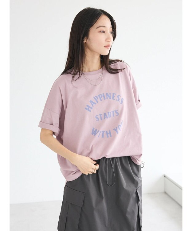 CRAFT STANDARD BOUTIQUE シルケット天竺　ロゴＰＴ裾ラウンドチュニックＳ／Ｓ Lavender