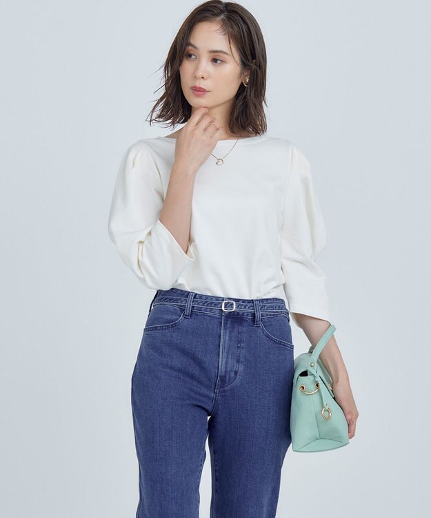 組曲 L ミニ裏毛ボリュームタックスリーブ カットソー アイボリー系