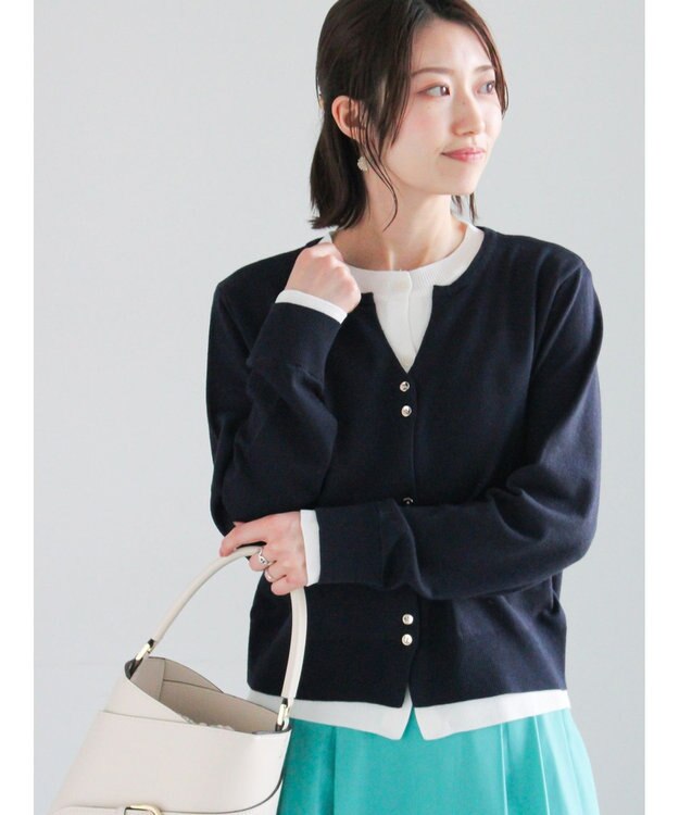 Te chichi 配色レイヤードカーディガン ネイビー