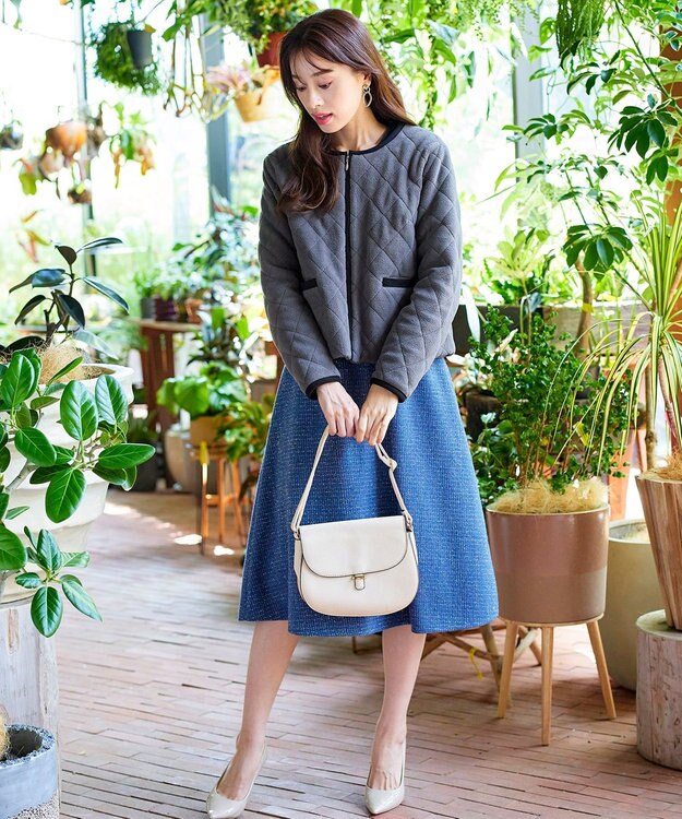 Tiaclasse ボアキルトショートジャケット チャコールグレー