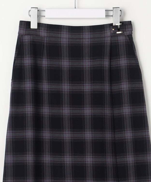 ANY SIS L ビューティサーモ2WAYストレッチチェック スカート ネイビータータン