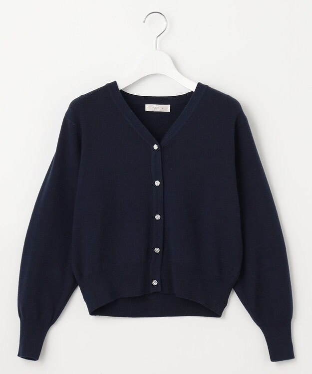 Feroux 【洗える】ビジューボタン2WAY カーディガン ネイビー系