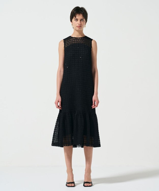 GRACE CONTINENTAL チュールチェックワンピース ブラック
