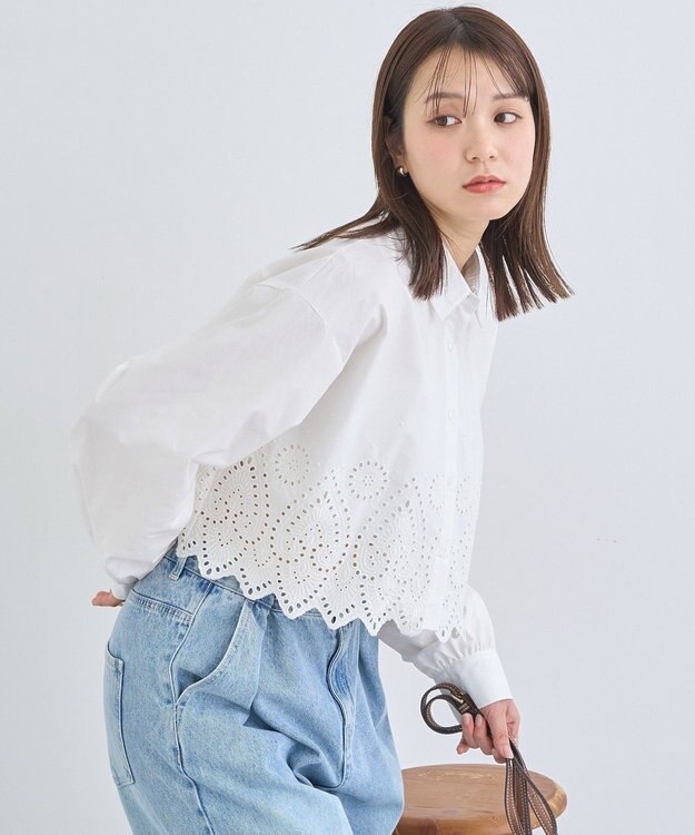 earth music&ecology スカラップトリムシャツ Off White