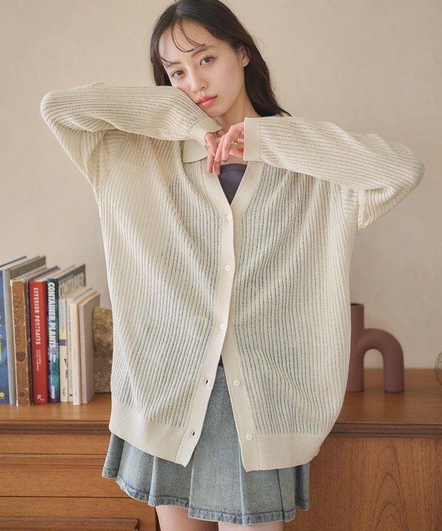 earth music&ecology スキッパールーズカーディガン Ivory