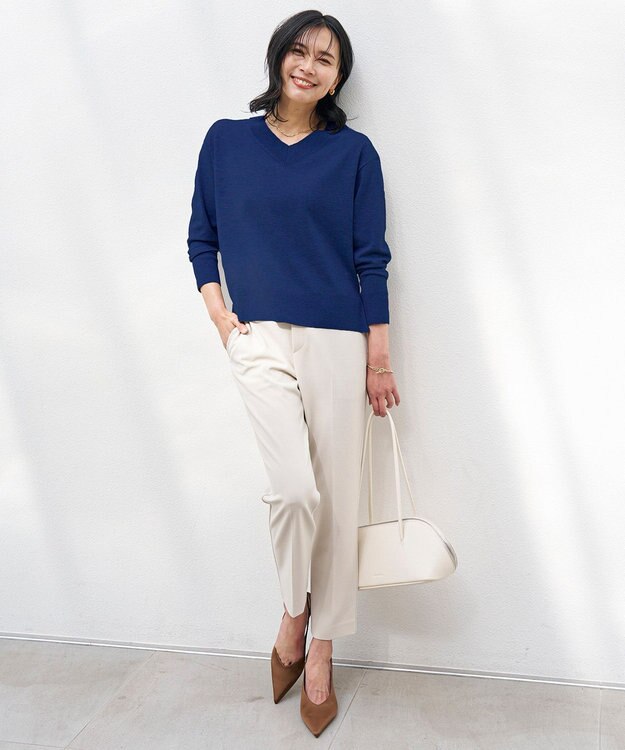 UNFILO マイビューティ Vネック ニット ダルブルー