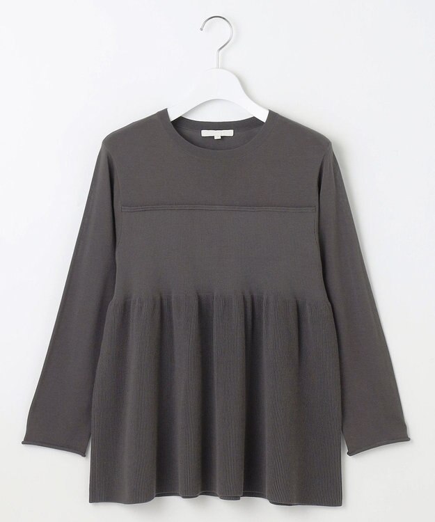 自由区 L 【洗える】ドライコットンハイゲージペプラム ニット スレート