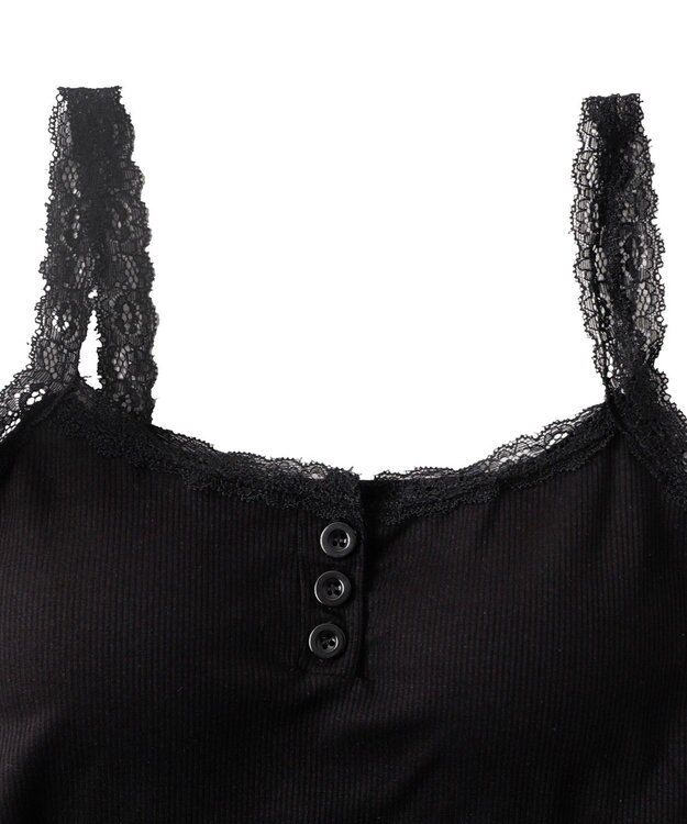 WEGO 【カップ付きインナー】パット付きフロントボタンレースキャミ ブラック