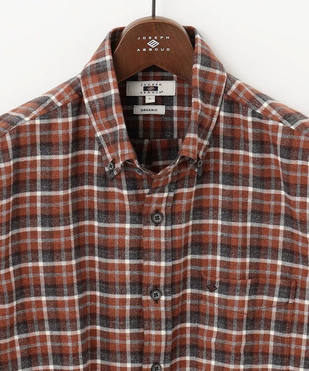 JOSEPH ABBOUD 【オーガニックコットン】スモールチェック フランネルシャツ オレンジ系3