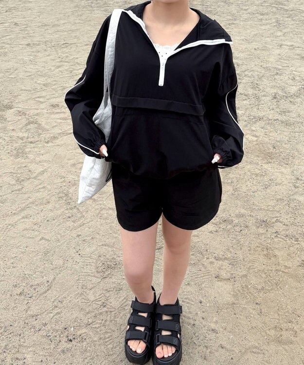 WEGO 【日焼け対策/セットアップ対応】ラッシュガードラインアノラックパーカー ブラック