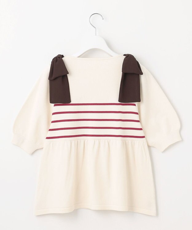 Feroux 肩リボン ペプラムニット ピンク系ボーダー