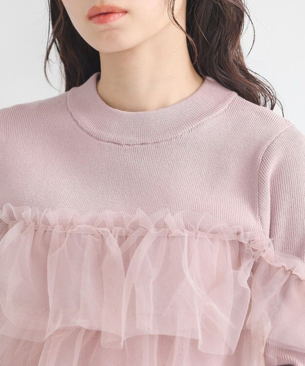 earth music&ecology 胸元チュールドッキングニットプルオーバー Pink