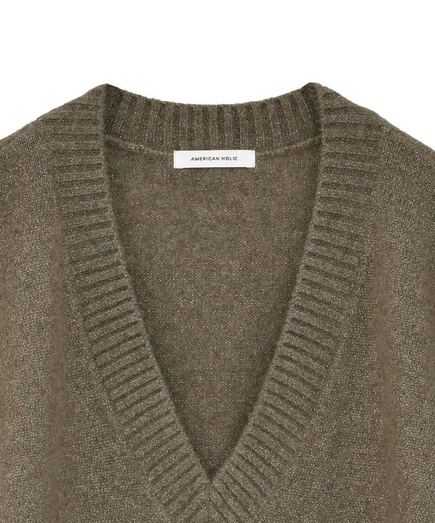 AMERICAN HOLIC ラメ入りＶネックニットベスト Mocha