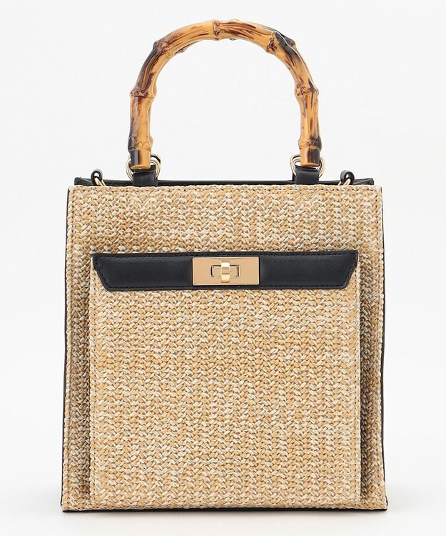 ANY SIS 【美人百花7月号掲載】2WAYバンブーライクハンドルミディ トートバッグ モカ×ブラック