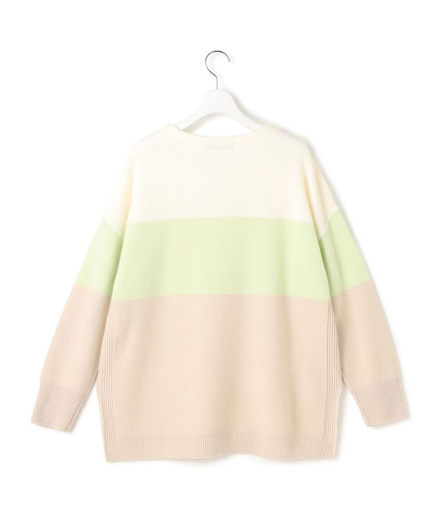 23区 S 【洗える】ウールカシミヤ カラーブロック チュニック ニット ライムグリーン