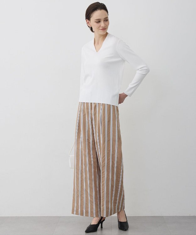 ICB L サッカードビーストライプ ワイドパンツ アプリコットベージュストライプ