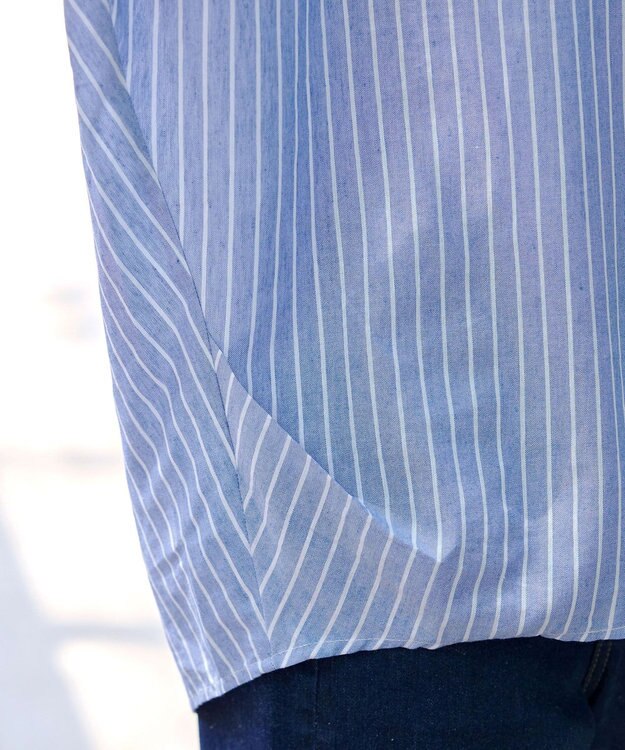 Tiaclasse 【洗える】 リネンミックススキッパーシャツ サックスストライプ