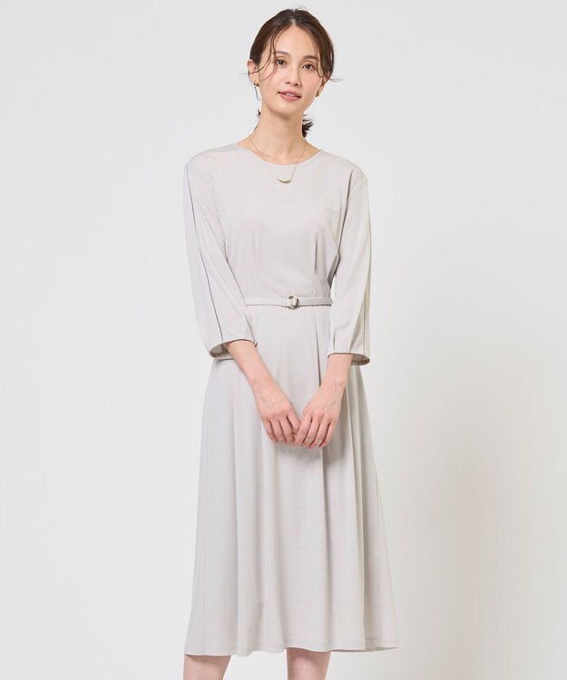 J.PRESS LADIES S トリアセスムース フレア ワンピース ライトグレー系