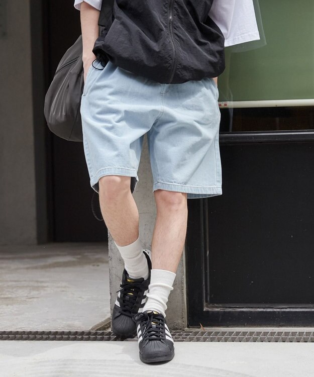 WEGO 【ユニセックス着用ITEM/ウエストゴム】リラックスイージーショーツ デニム淡色