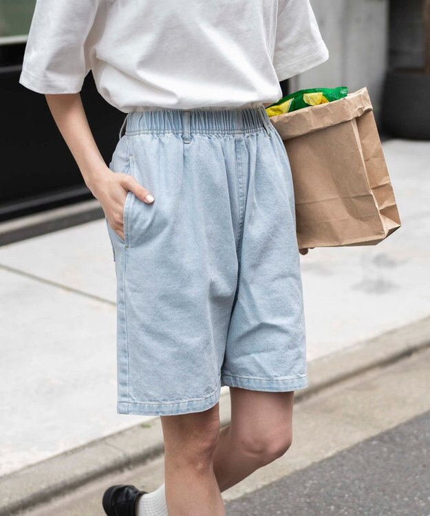 WEGO 【ユニセックス着用ITEM/ウエストゴム】リラックスイージーショーツ デニム淡色