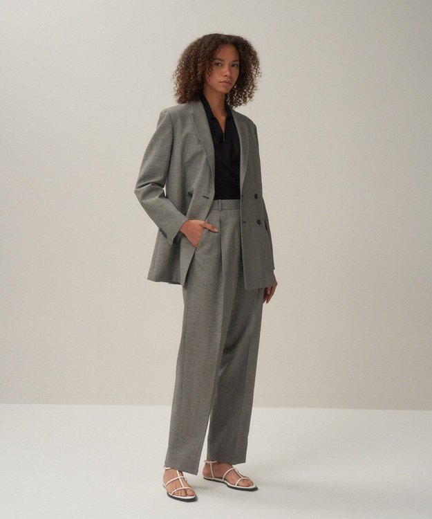 ATON WOOL LINEN SHARKSKIN | ダブルジャケット GRAY