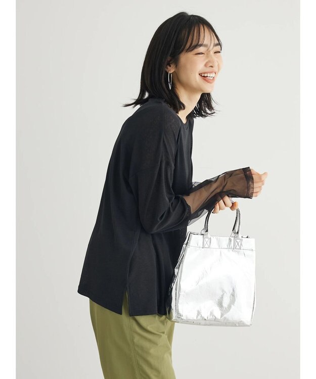 Green Parks 袖チュールドッキングプルオーバー Black