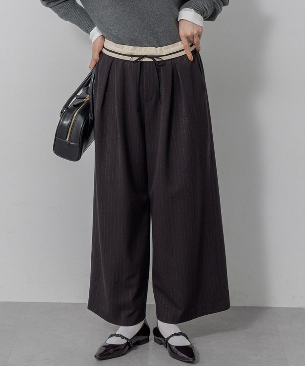 組曲 L 【加藤ローサさん着用】ラメストライプ ワイドパンツ ブラック系1