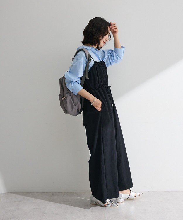 Green Parks 胸元バルーンワイドシルエットサロペット Black