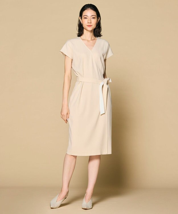 BEIGE， 【洗える・L-size】CINDY / ラップワンピース Sheer Orange × White