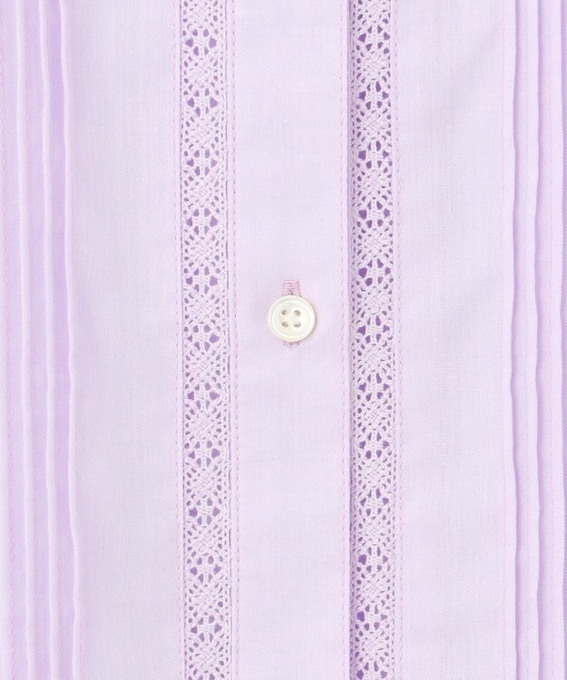 J.PRESS LADIES 【洗える】シャンブレー バンドカラー ピンタック ブラウス ラベンダー系