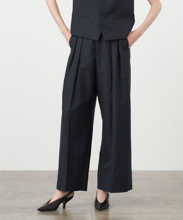 ATON WOOL LINEN SHARKSKIN | ワイドパンツ DARK NAVY