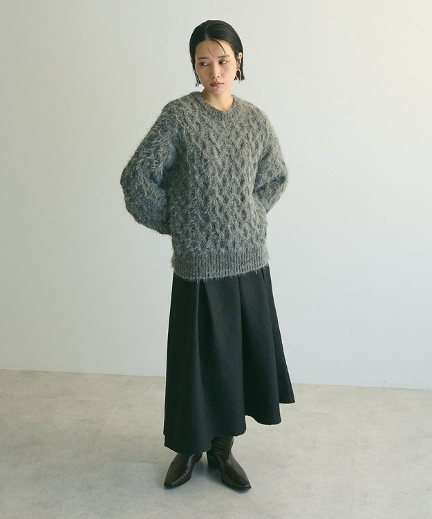 Green Parks armonia．シャギーケーブルニット Gray