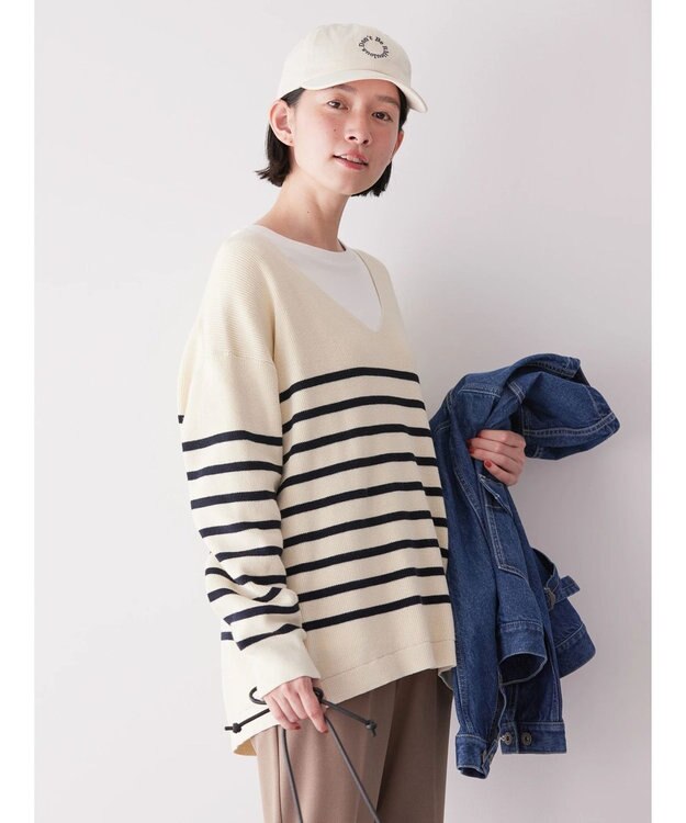 AMERICAN HOLIC Ｖネック片畦ニットプルオーバー Border