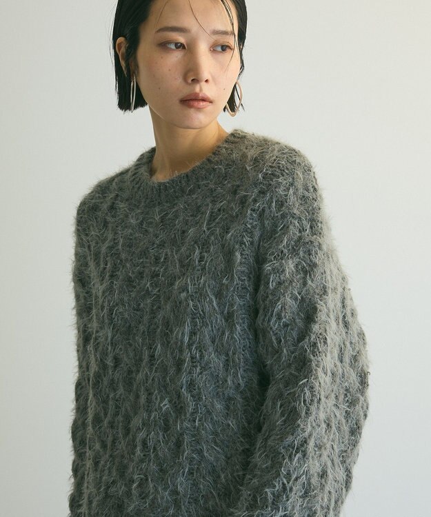Green Parks armonia．シャギーケーブルニット Gray
