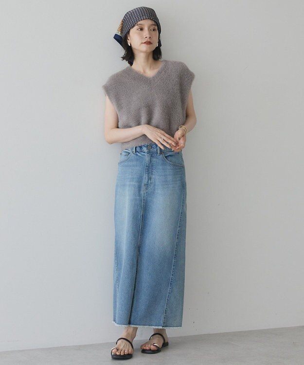 AMERICAN HOLIC 【選べる丈】シャギーニットベスト Gray Beige