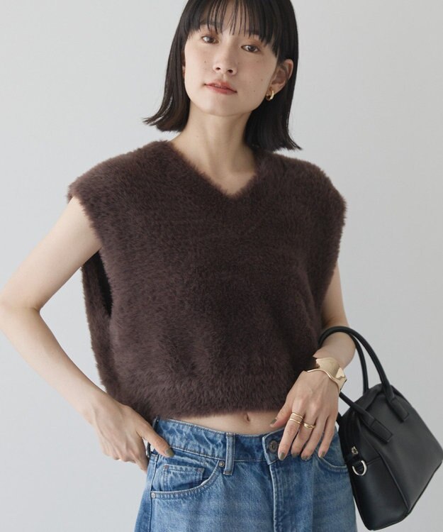 AMERICAN HOLIC 【選べる丈】シャギーニットベスト Brown