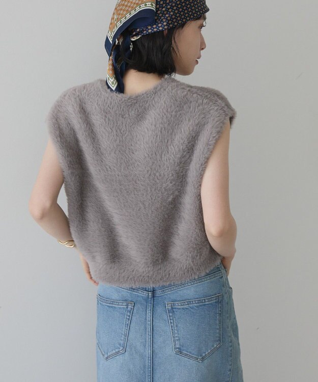 AMERICAN HOLIC 【選べる丈】シャギーニットベスト Gray Beige